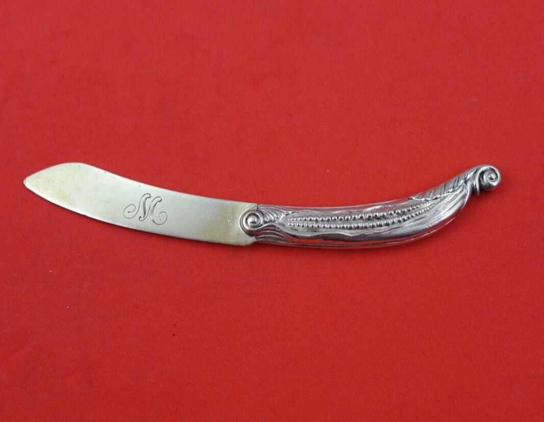 Gorham Sterling Silver Monogrammed Corn Knife 4 3/4 inch: Gorham Sterling Silver Monogrammed Corn Knife 4 3/4 inch This exquisite corn knife by Gorham is crafted from high-quality sterling silver and features a lightly gold-washed blade measuring 4 3/4 inche