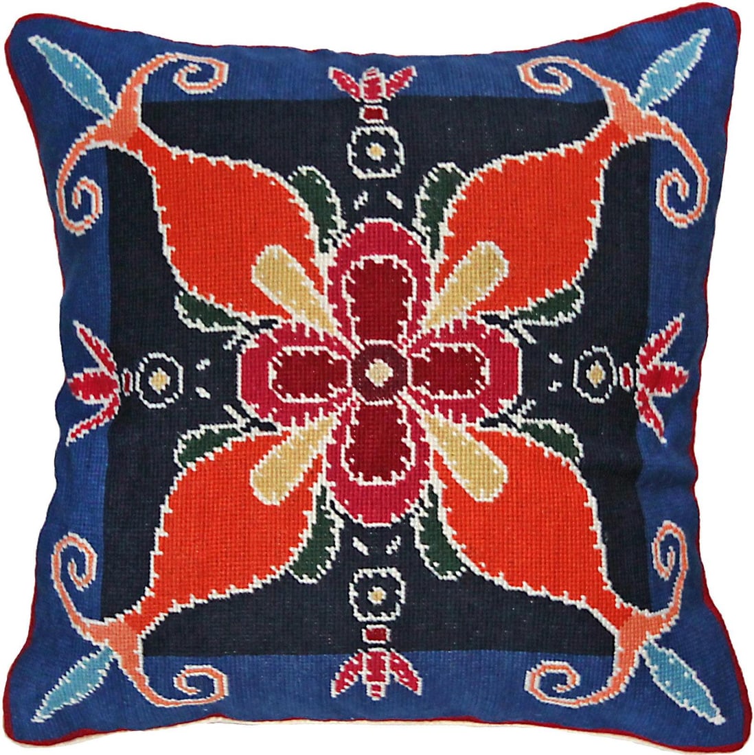 Colorful Chinese Style Throw Pillow Handmade 18x18: Colorful Chinese Style Throw Pillow Handmade 18x18 Enhance your home decor with this vibrant, handmade throw pillow featuring a striking blue, orange, red, and royal blue background, accented with yel