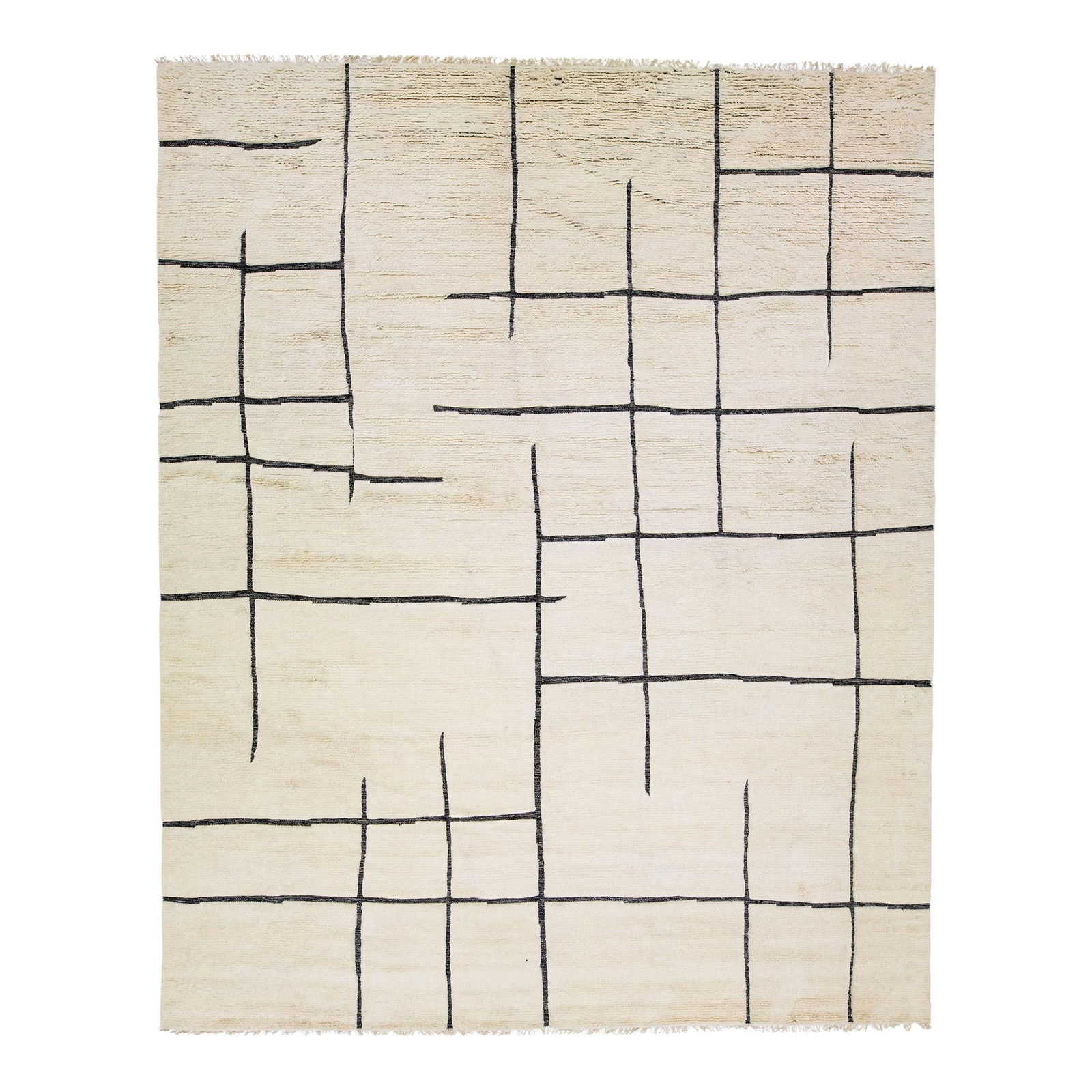2020s Oversize Handmade Moroccan Wool Rug Beige Charcoal Geometric 12'2 x 15'1: 2020s Oversize Handmade Moroccan Wool Rug Beige Charcoal Geometric 12'2 x 15'1 Enhance your space with this stunning Moroccan-style oversized wool rug, meticulously handmade to bring warmth and style