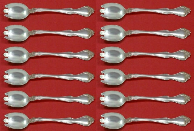 Westmorland Sterling Silver George & Martha 12-Piece Ice Cream Fork Set: Westmorland Sterling Silver George & Martha 12-Piece Ice Cream Fork Set This exquisite 12-piece custom set of ice cream dessert forks features the charming George & Martha pattern by Westmorland. Craf