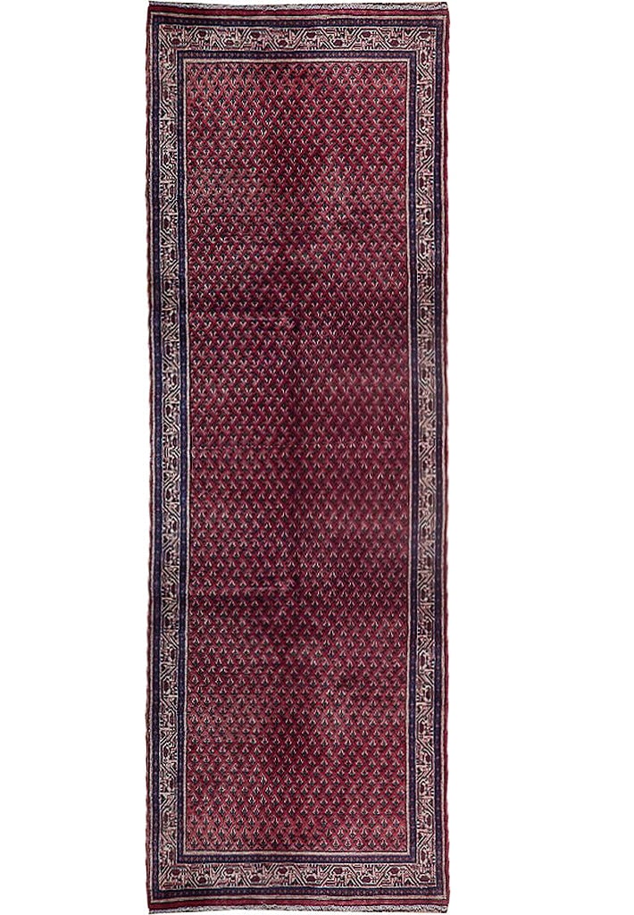 Handcrafted 3.7 x 10.10 Dark Red Sarouk Mir Persian Runner: Handcrafted 3.7 x 10.10 Dark Red Sarouk Mir Persian Runner Free continental US Shipping Enhance your home with this exquisite 3' 7" x 10' 10" Dark Red Sarouk Mir Persian Mousel Runner, a stunning piec