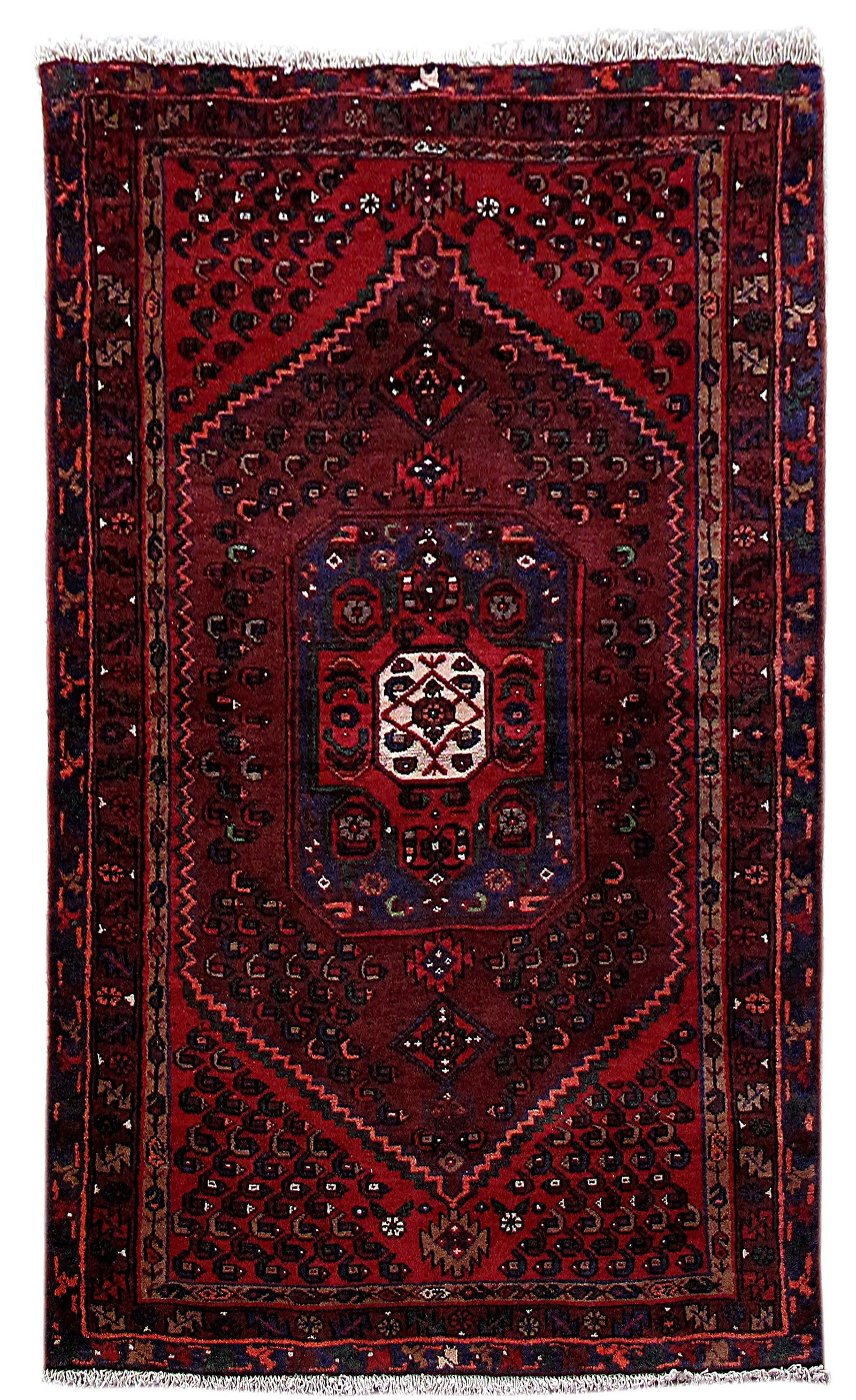 Red Persian Kurd Bijar Area Rug 49 x 83 Inch Hand Knotted Wool: Red Persian Kurd Bijar Area Rug 49 x 83 Inch Hand Knotted Wool Free continental US Shipping Enhance your living space with this stunning 4' 1" x 6' 11" Red Persian Kurd Bijar Rug, a true masterpiece o