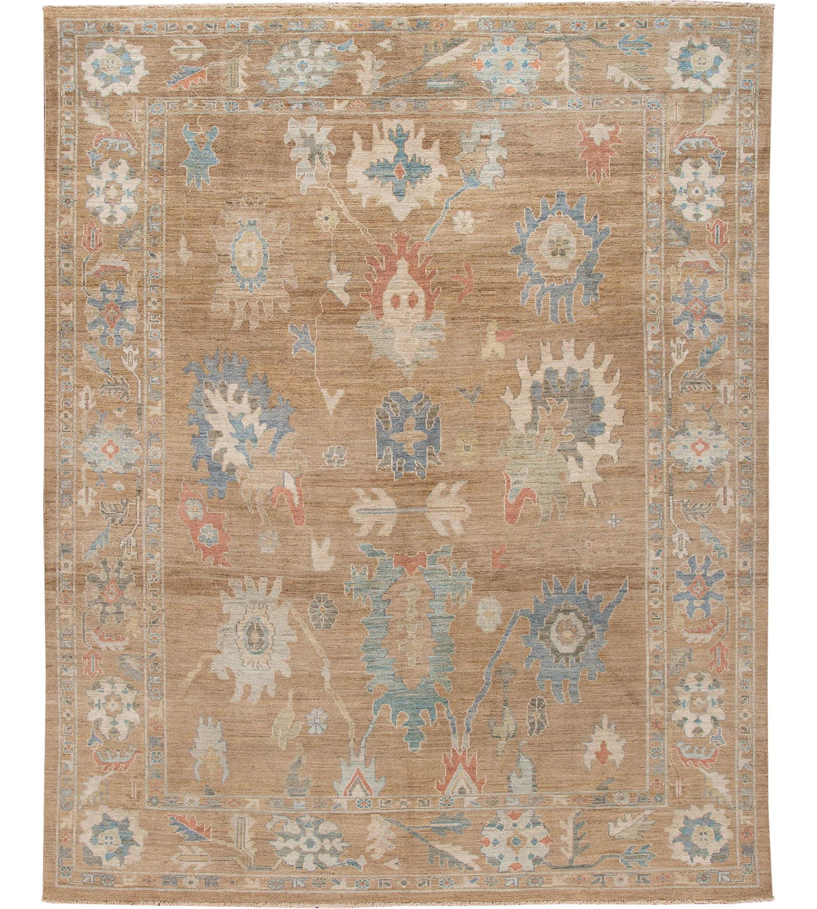 Modern Sultanabad Brown Floral Wool Rug 9'10 x 12'4 Hand-Knotted: Modern Sultanabad Brown Floral Wool Rug 9'10 x 12'4 Hand-Knotted Discover the elegance of this Modern Sultanabad Handmade Floral Wool Rug, featuring a rich brown field adorned with a stunning all-over