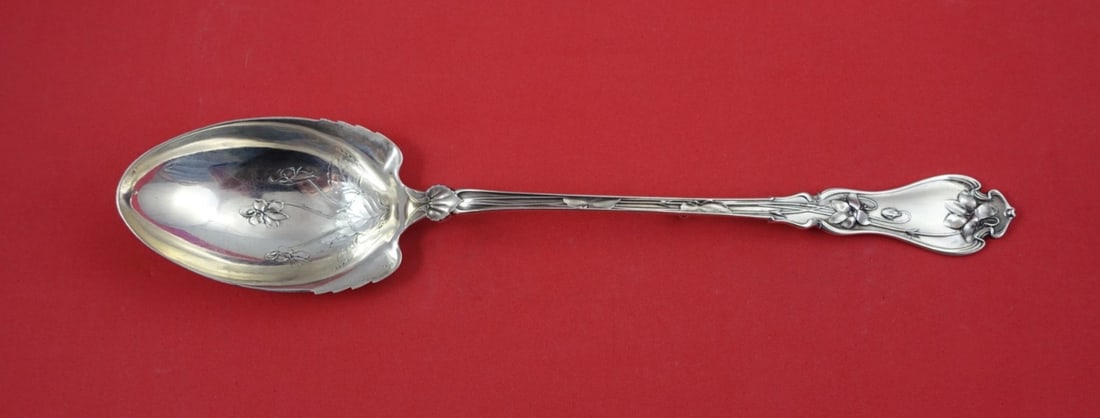Sterling Silver Serving Spoon Violet Pattern by Whiting 11 1/4 Inch: Sterling Silver Serving Spoon Violet Pattern by Whiting 11 1/4 Inch This rare Violet pattern stuffing spoon by Whiting is crafted from sterling silver and features an intricate design in the bowl with