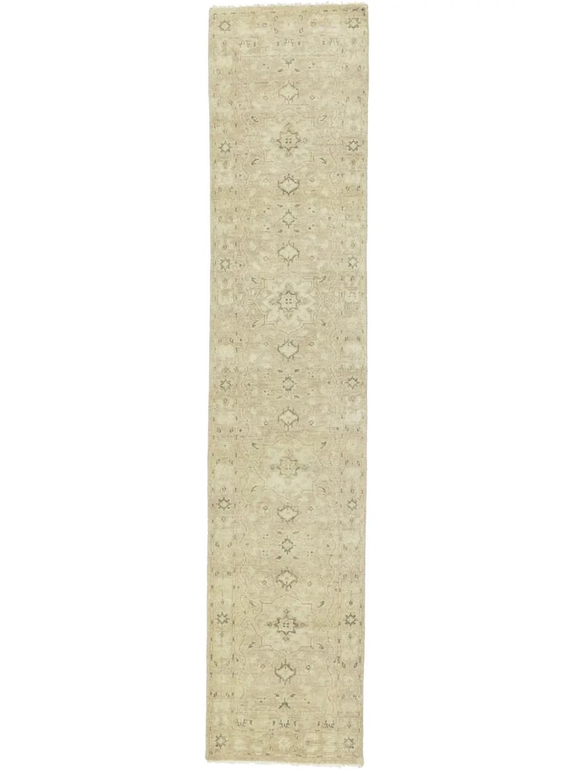 Handmade Transitional Oriental Floral Runner Rug 2'5 x 11'8 Wool Eco Friendly: Handmade Transitional Oriental Floral Runner Rug 2'5 x 11'8 Wool Eco Friendly Enhance your space with this Transitional Oriental Runner Rug, featuring a muted floral design that complements a variety