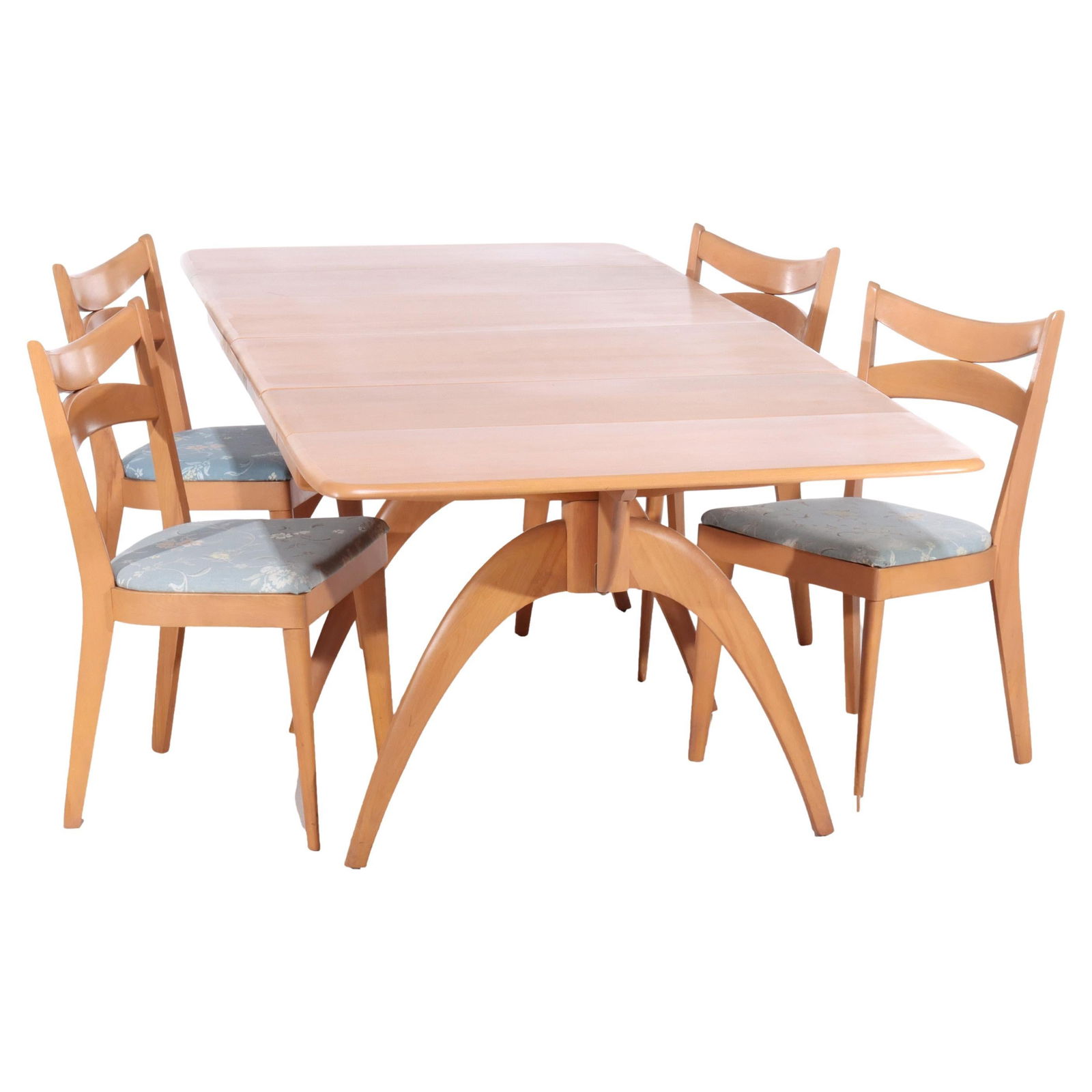 Vintage Heywood Wakefield Champagne Birch Drop Leaf Table Set of 5 C1950: Vintage Heywood Wakefield Champagne Birch Drop Leaf Table Set of 5 C1950 This vintage Heywood Wakefield dining set from circa 1950 features a charming Champagne finish on birch wood. The centerpiece i