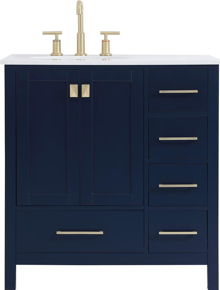 Elegant Lighting Irene Blue Bathroom Vanity with Carrara Marble Top: Elegant Lighting Irene Blue Bathroom Vanity with Carrara Marble Top Elevate your modern bathroom decor with this stunning Blue Vanity featuring a luxurious Carrara Marble top. Designed in a contempora