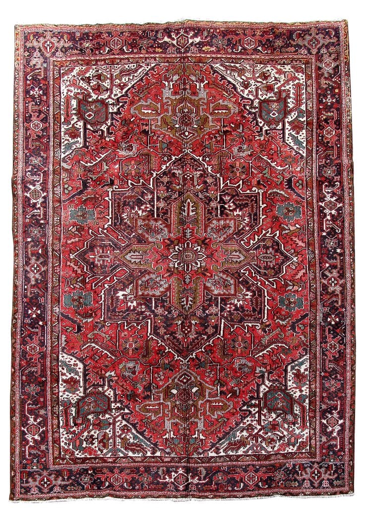 Handcrafted Persian Heriz Rug 8'2 x 11'6 Traditional Design: Handcrafted Persian Heriz Rug 8'2 x 11'6 Traditional Design Free continental US Shipping Elevate your living space with this stunning handcrafted Red Persian Heriz Rug. Skillfully made by talented Per