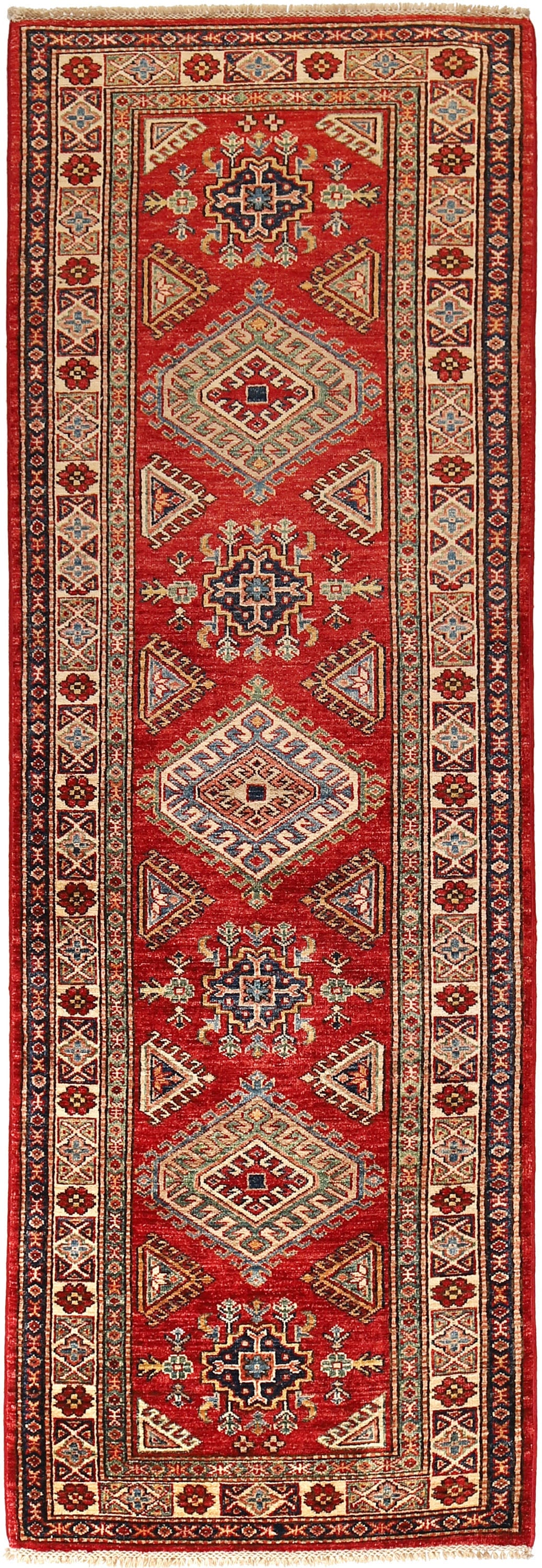 2.8 x 8.2 Super Kazak Hand-Knotted Runner Rug Wool Geometric Design (1 of 8)