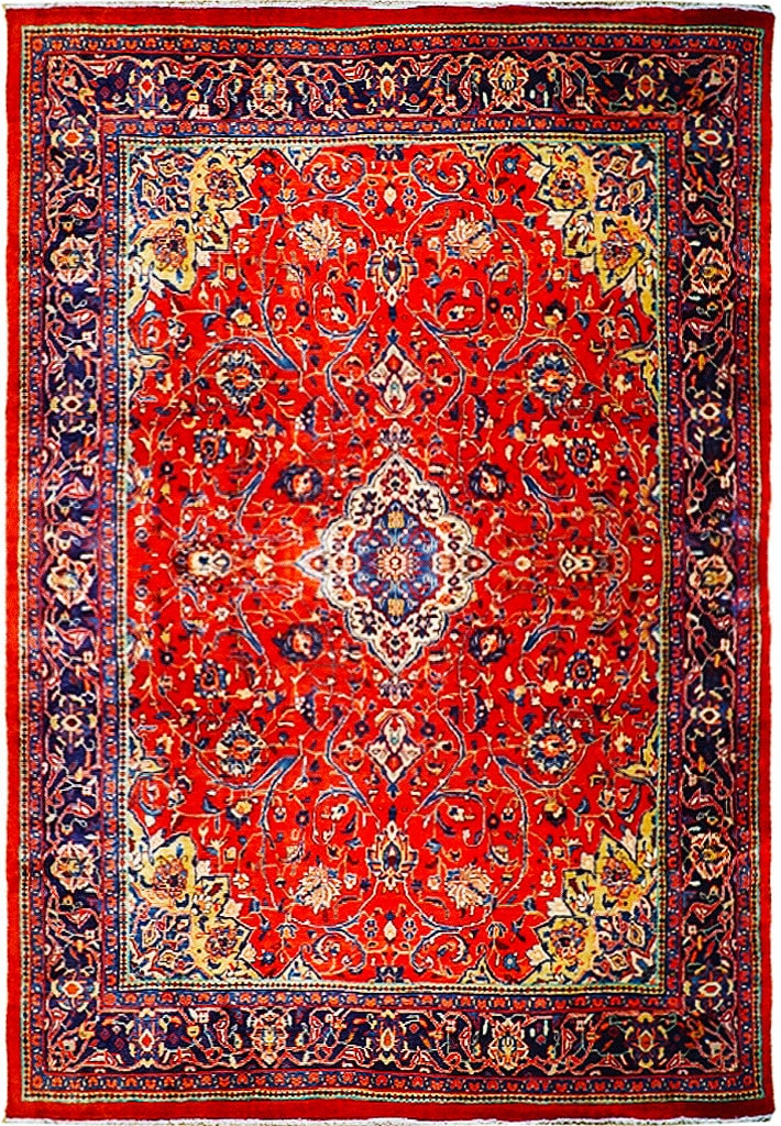 Bright Coral Red Semi-Antique Persian Sarouk Rug 9'1 x 12'8 Handcrafted: Bright Coral Red Semi-Antique Persian Sarouk Rug 9'1 x 12'8 Handcrafted Free continental US Shipping Enhance your space with this stunning handcrafted Persian Sarouk rug in a vibrant coral red hue. Me