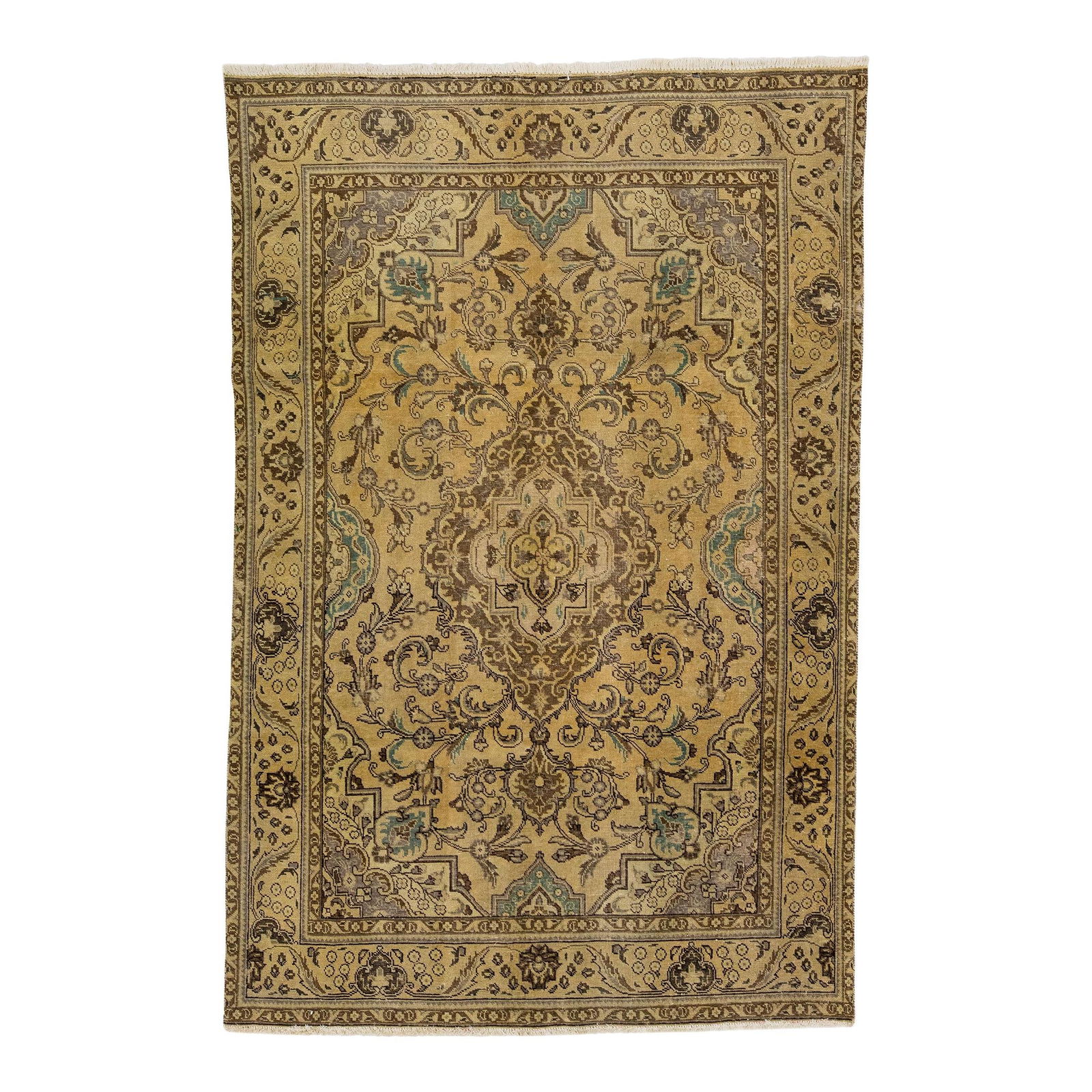 Vintage Persian Tabriz Handmade Beige Wool Rug 6'2 x 9'5: Vintage Persian Tabriz Handmade Beige Wool Rug 6'2 x 9'5 This stunning antique Persian Tabriz rug showcases exquisite craftsmanship with its hand-knotted wool construction. The elegant beige field is