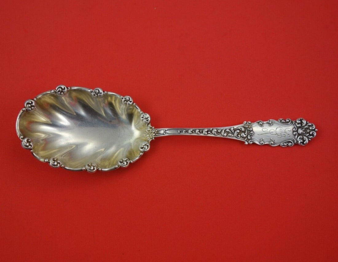 Watson Victoria Old Sterling Silver Preserve Spoon 7 3/8 Inch Monogrammed: Watson Victoria Old Sterling Silver Preserve Spoon 7 3/8 Inch Monogrammed This stunning serving spoon is crafted by Watson in the elegant Victoria Old pattern. Made from high-quality sterling silver,