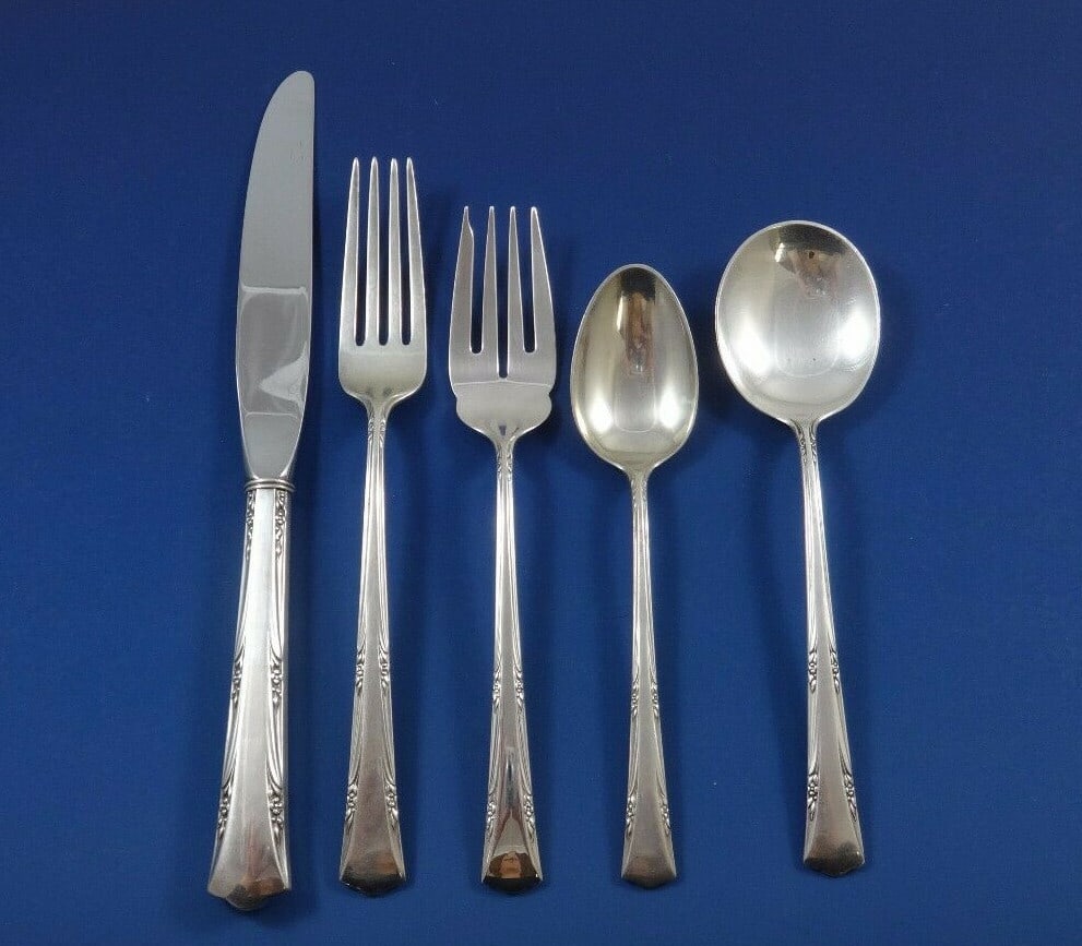 Gorham Greenbrier Sterling Silver Flatware Set for 12 68 Pieces with Storage Chest: Gorham Greenbrier Sterling Silver Flatware Set for 12 68 Pieces with Storage Chest This exquisite Greenbrier flatware set by Gorham is crafted from sterling silver and designed to serve 12 people, fea