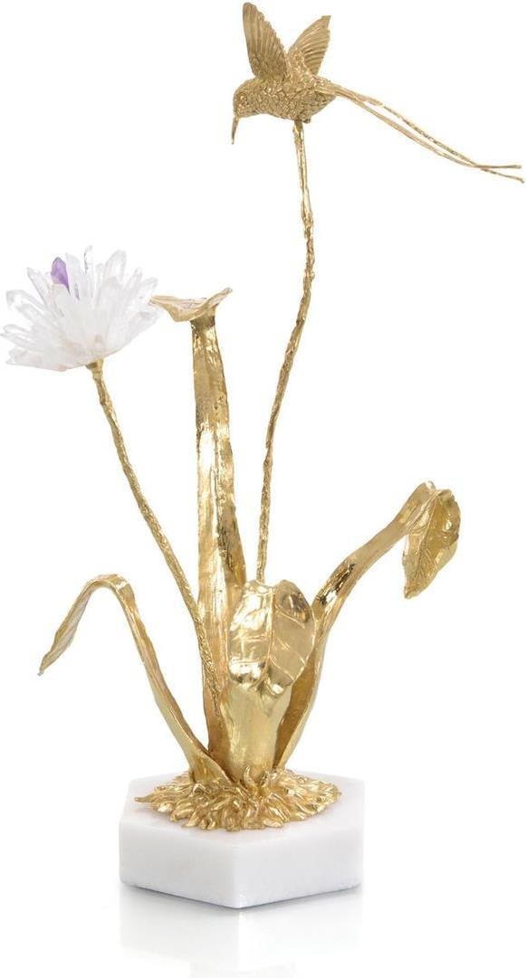 John-Richard Art Nouveau Brass Quartz Flower Hummingbird Sculpture 21.75" (1 of 1)