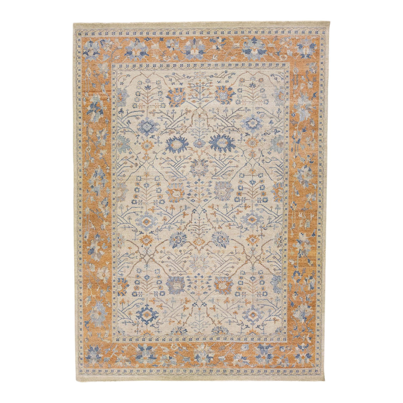 Artisan Collection Handmade Wool Rug Beige Orange Floral 10'1 x 14'3: Artisan Collection Handmade Wool Rug Beige Orange Floral 10'1 x 14'3 Introducing the Artisan Collection Beige and Orange Handmade Designed Wool Rug, a stunning piece that blends antique charm with con