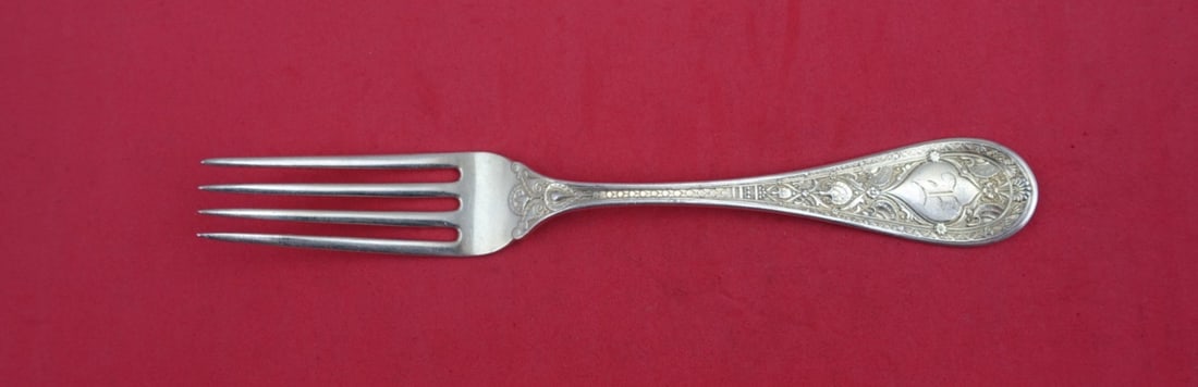 Tiffany & Co. Whiting Persian Sterling Silver Fork Monogrammed 6 7/8": Tiffany & Co. Whiting Persian Sterling Silver Fork Monogrammed 6 7/8" Discover the exquisite Persian pattern by Whiting, featuring this elegant sterling silver fork measuring 6 7/8". Crafted between 1