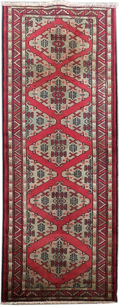Vintage 2.9' x 4' Red Persian Turkeman Rug Handmade in Iran: Vintage 2.9' x 4' Red Persian Turkeman Rug Handmade in Iran Free continental US Shipping Introducing the charming 2.9 x 4 Narrow Red Persian Turkeman Rug, a vintage treasure brimming with character an