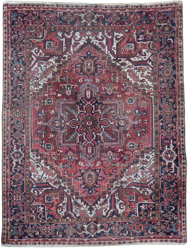 8 x 10.3 Red Handmade Persian Heriz Area Rug from Iran: 8 x 10.3 Red Handmade Persian Heriz Area Rug from Iran Free continental US Shipping Transform your space with the exquisite 8 x 10.3 Red Antique Persian Heriz Rug. This stunning area rug showcases a v
