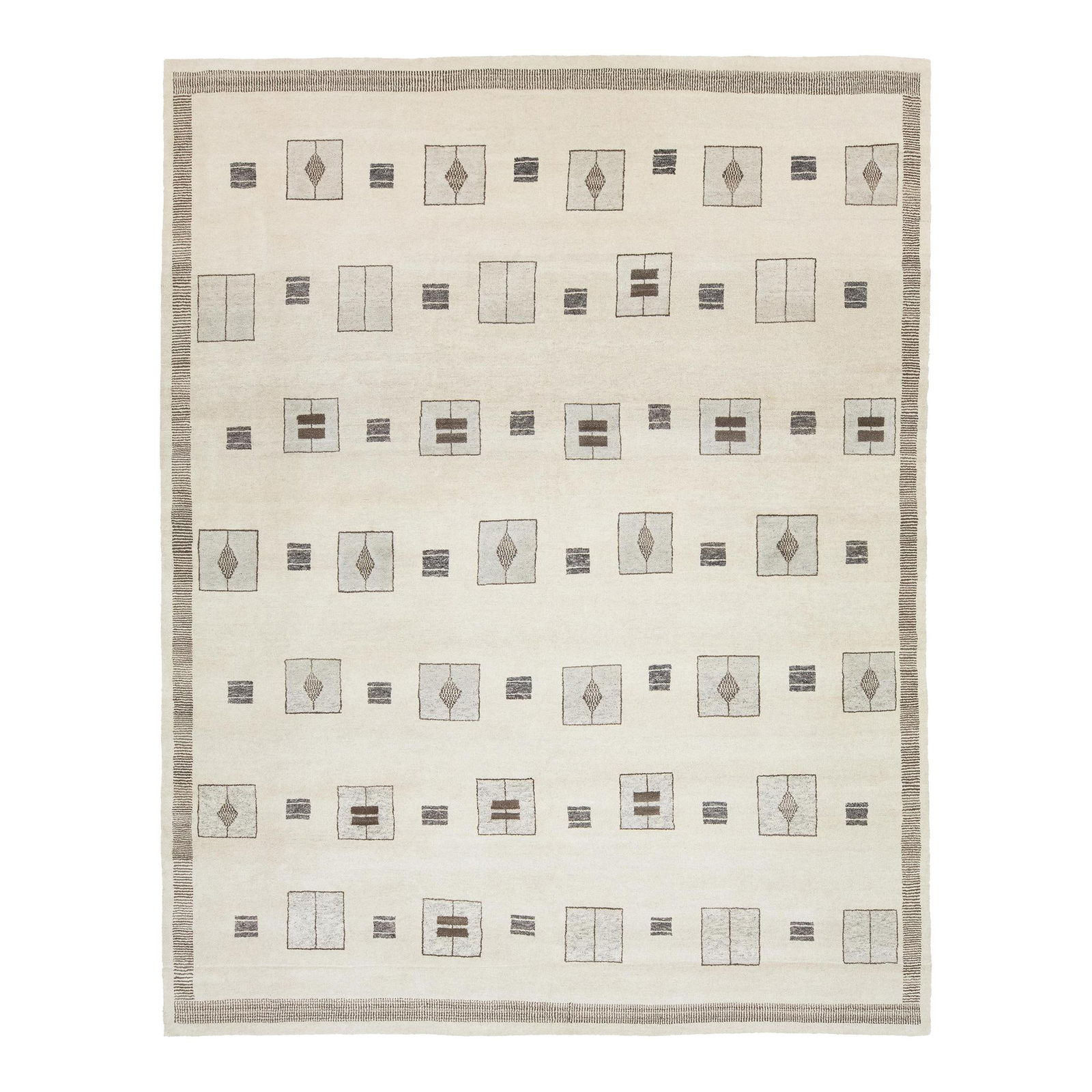 Handmade Wool Rug 12' x 15' Contemporary Moroccan Style Beige: Handmade Wool Rug 12' x 15' Contemporary Moroccan Style Beige Enhance your living space with this stunning contemporary Moroccan-style wool rug, meticulously hand-knotted to create a unique aesthetic.