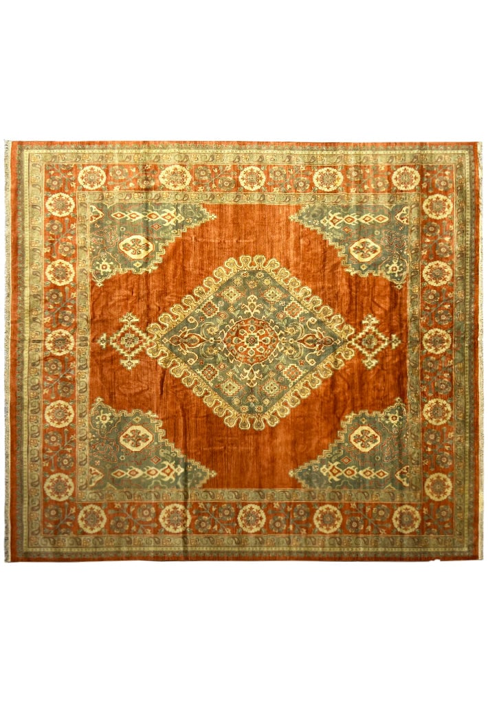 Antique Persian Mahal Rug 11.8 x 12.4 Signed Master Weaver Coral Red: Antique Persian Mahal Rug 11.8 x 12.4 Signed Master Weaver Coral Red Free continental US Shipping Discover the elegance of this 11.8 x 12.4-foot square Antique Persian Mahal Rug, a stunning piece sign