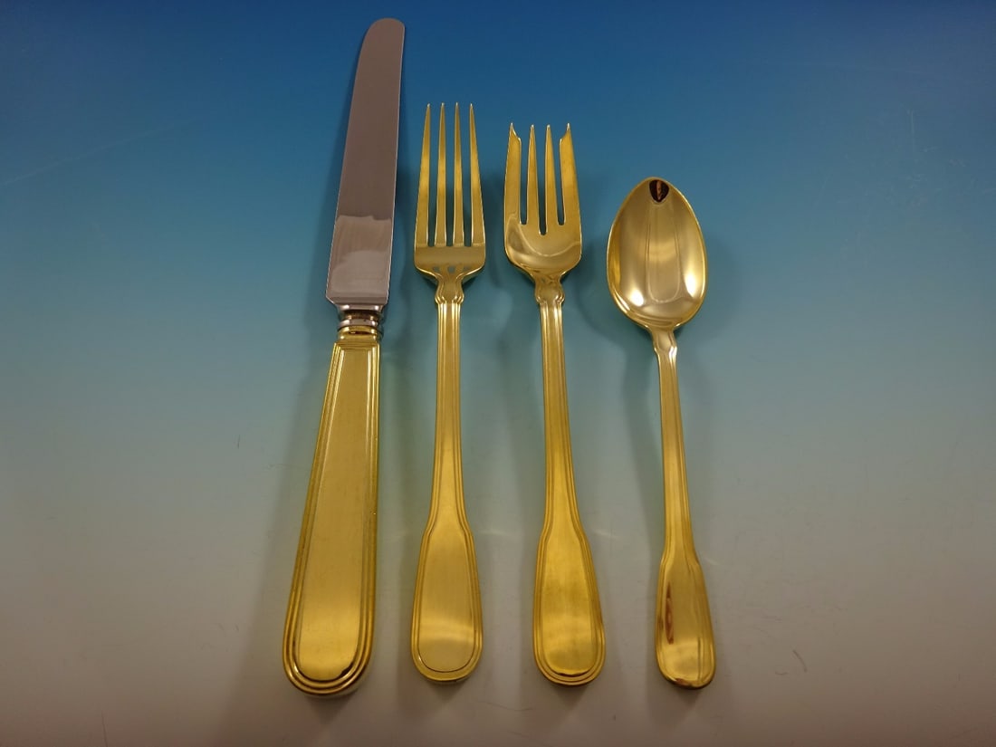 Tiffany & Co. Hamilton Gold Vermeil Sterling Silver Flatware Set 24 Pieces: Tiffany & Co. Hamilton Gold Vermeil Sterling Silver Flatware Set 24 Pieces Presenting the exquisite Hamilton Gold Flatware Set by Tiffany & Co., a stunning collection of 24 pieces crafted from sterlin
