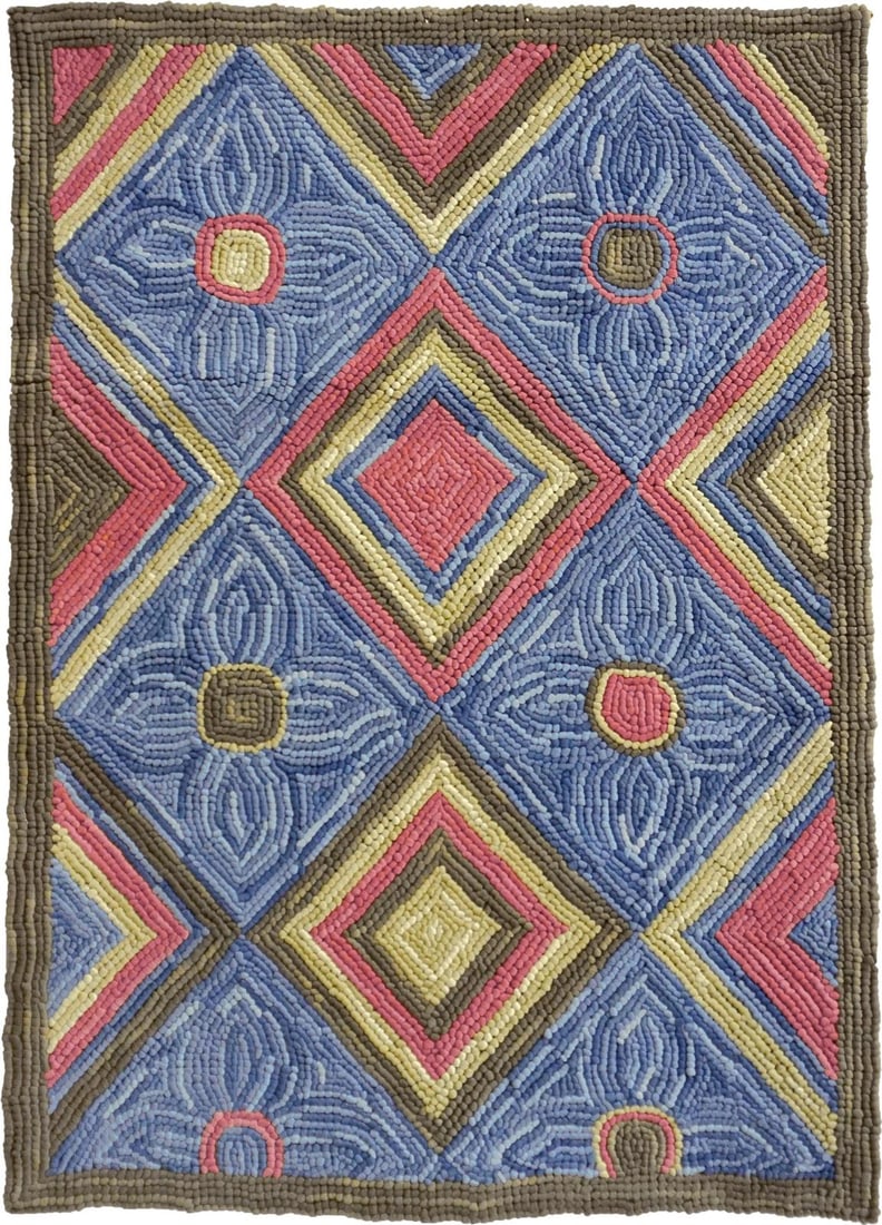 Camp Diamond Head Multi-Color Hand-Hooked Rug 2x3: Camp Diamond Head Multi-Color Hand-Hooked Rug 2x3 Enhance your living space with the captivating Camp Diamond Head Rug, designed to fit seamlessly in any environment. This hand-hooked rug features a v