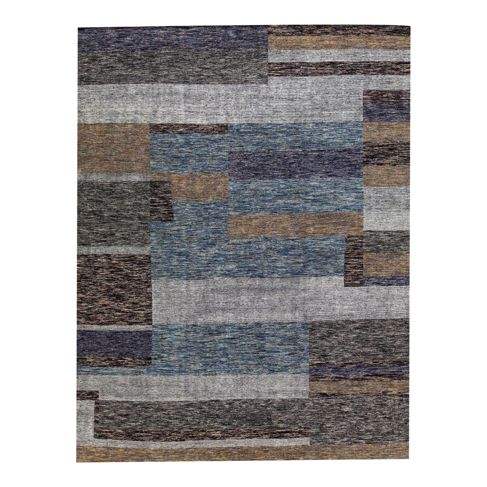 Handmade Safi Collection Abstract Wool Rug 9'3 x 12: Handmade Safi Collection Abstract Wool Rug 9'3 x 12 Enhance your living space with this stunning handmade wool rug from the Safi Collection. Featuring a captivating abstract design in earthy tones, th