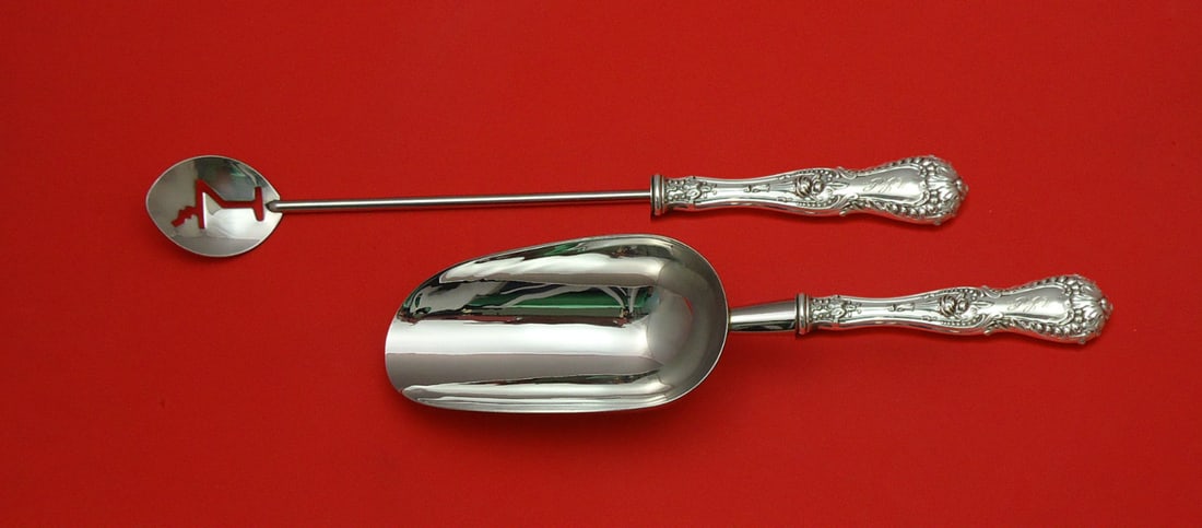 Whiting Dorothy Vernon Sterling Silver 2pc Bar Set Custom Made: Whiting Dorothy Vernon Sterling Silver 2pc Bar Set Custom Made This exquisite 2-piece bar set, crafted by Whiting in sterling silver, features the elegant Dorothy Vernon pattern. The custom-made hollo