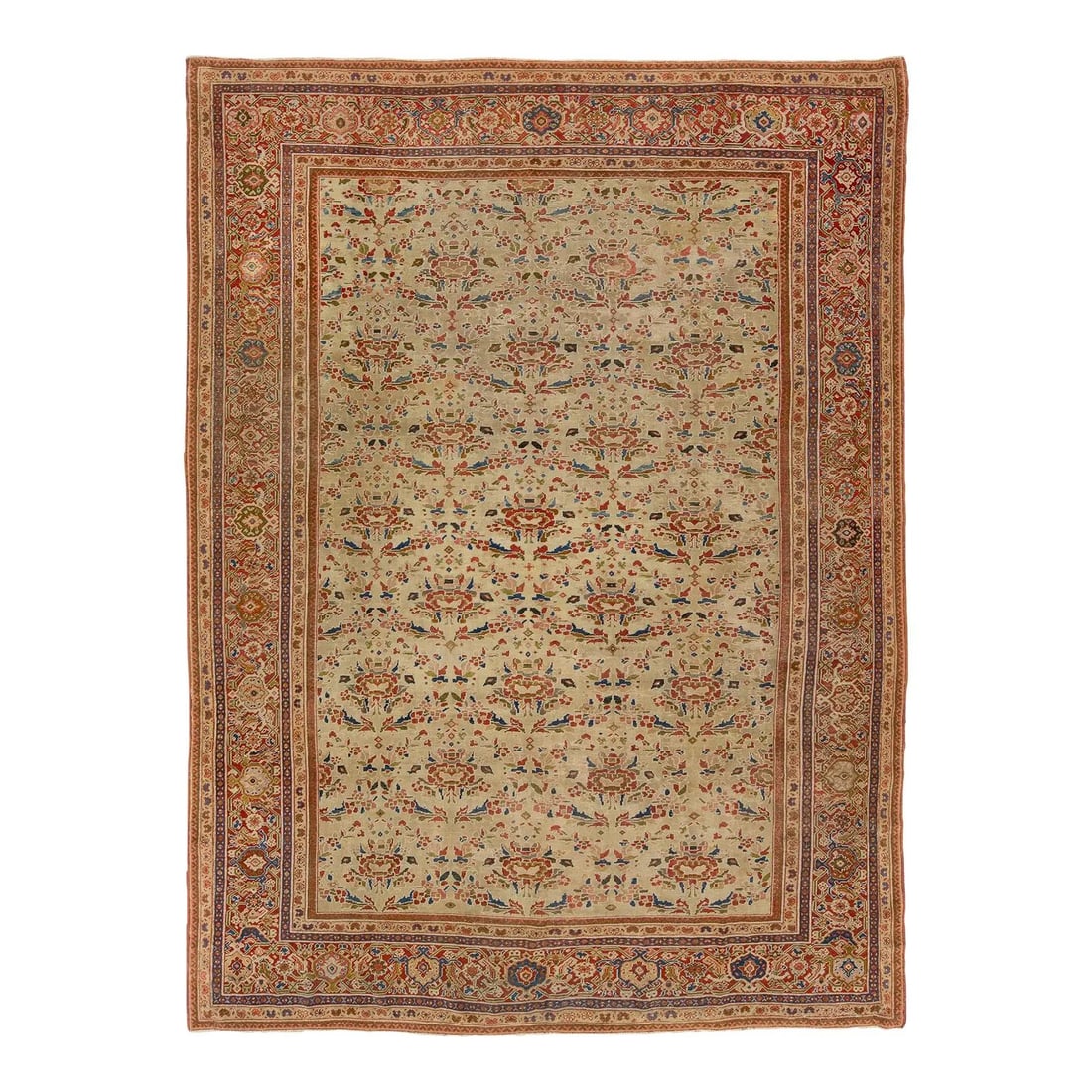 Antique Sultanabad Hand-Knotted Wool Rug 9'5" x 12'10" Tan-Beige Floral Design: Antique Sultanabad Hand-Knotted Wool Rug 9'5" x 12'10" Tan-Beige Floral Design Enhance your living space with this exquisite Antique Floral Sultanabad Hand-Knotted Wool Rug. Featuring a rich tan-beige
