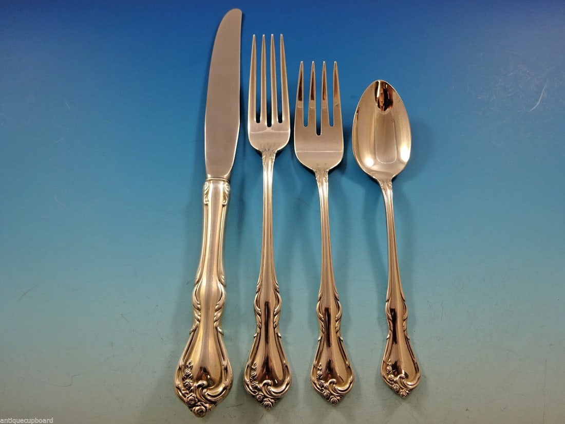 Reed & Barton Rose Cascade Sterling Silver Flatware Set 32 Pieces with Storage Chest: Reed & Barton Rose Cascade Sterling Silver Flatware Set 32 Pieces with Storage Chest Elevate your dining experience with this exquisite 32-piece flatware set from Reed & Barton, featuring the elegant