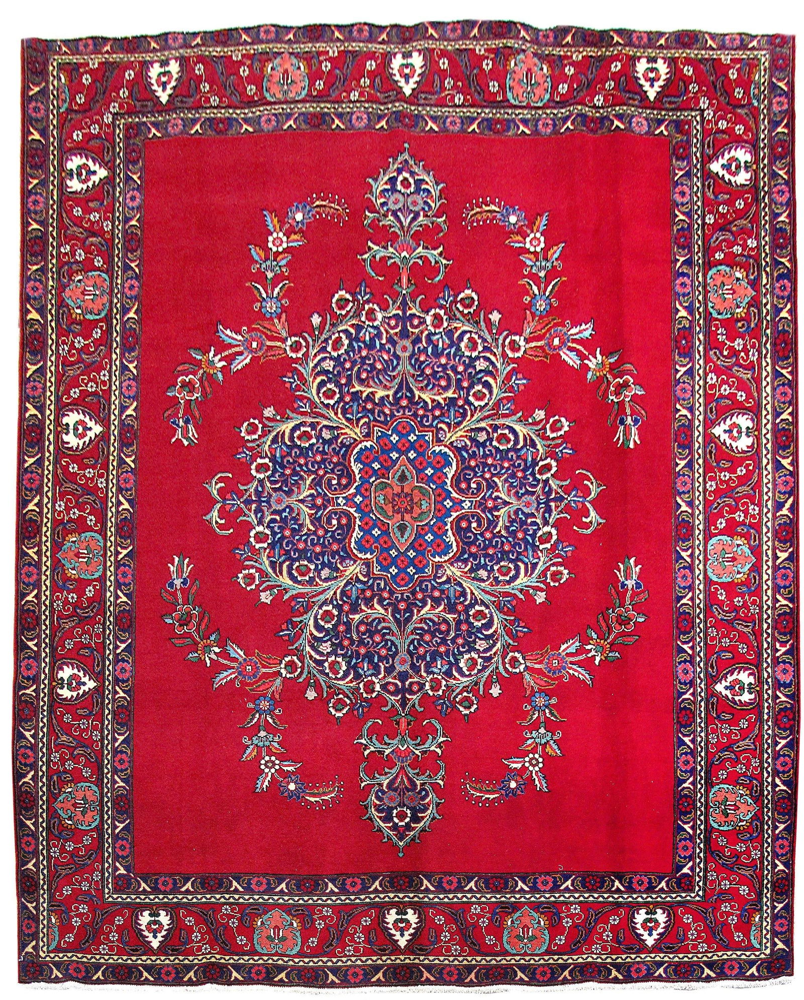 Exquisite 9'10" x 12'8" Red Persian Tabriz Rug Handmade Tabriz Artistry: Exquisite 9'10" x 12'8" Red Persian Tabriz Rug Handmade Tabriz Artistry Free continental US Shipping Transform your living space with this stunning handcrafted Persian Tabriz rug, measuring 9' 10" x 1
