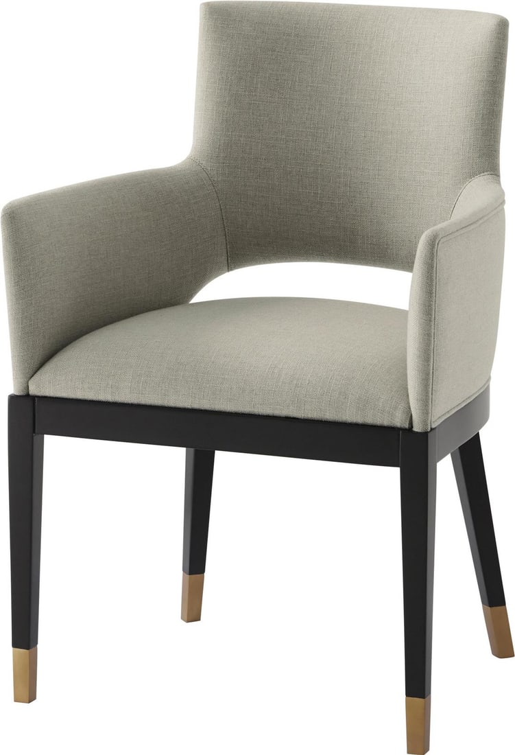 Theodore Alexander Black Mahogany Dining Chair by Richard Mishaan: Theodore Alexander Black Mahogany Dining Chair by Richard Mishaan This elegant black mahogany dining chair combines formal style with exceptional craftsmanship. Designed by Richard Mishaan, it feature