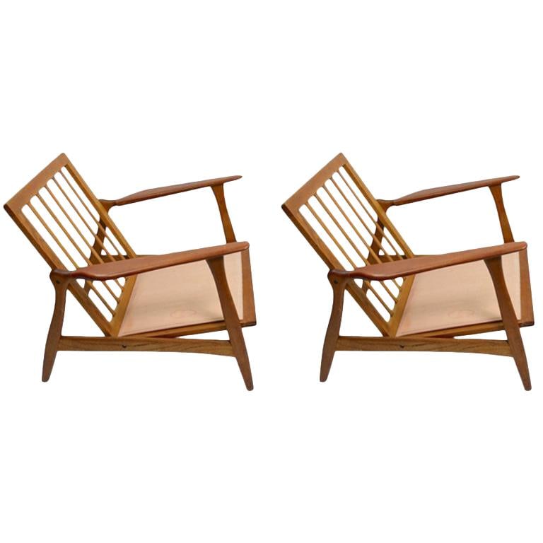 Rare Arne Hovmand Olsen Lounge Chairs Pair for Mogens Kold (1 of 10)