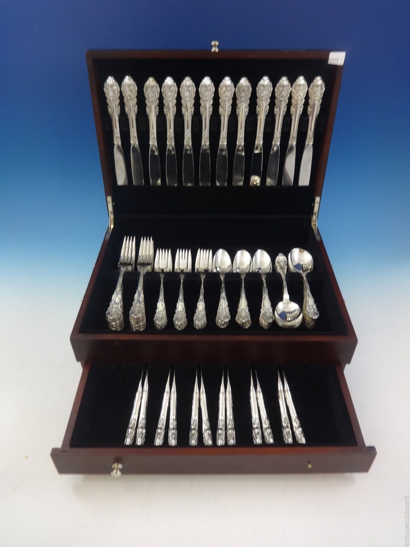 Wallace Sir Christopher Sterling Silver Flatware Set 72 Pieces for 12 with Storage Chest: Wallace Sir Christopher Sterling Silver Flatware Set 72 Pieces for 12 with Storage Chest Discover the elegance of the Sir Christopher Sterling Silver Flatware Set, designed by Wallace. This exquisite