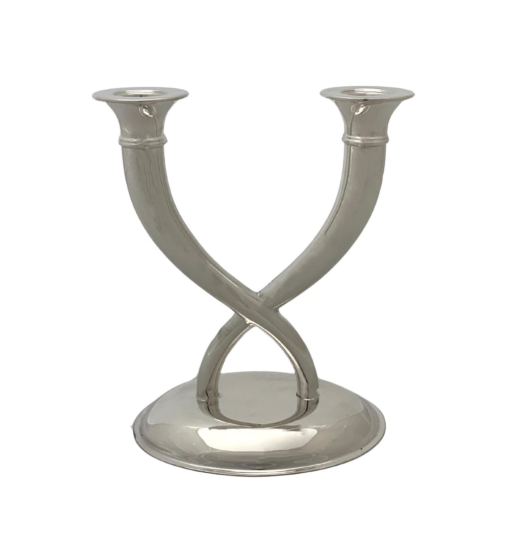 Fine Topazio 925 Sterling Silver Handmade 2 Light Candelabra: Fine Topazio 925 Sterling Silver Handmade 2 Light Candelabra This exquisite candelabra is crafted from Fine Topazio 925 sterling silver, showcasing a modern design with elegant swirl patterns. The shi