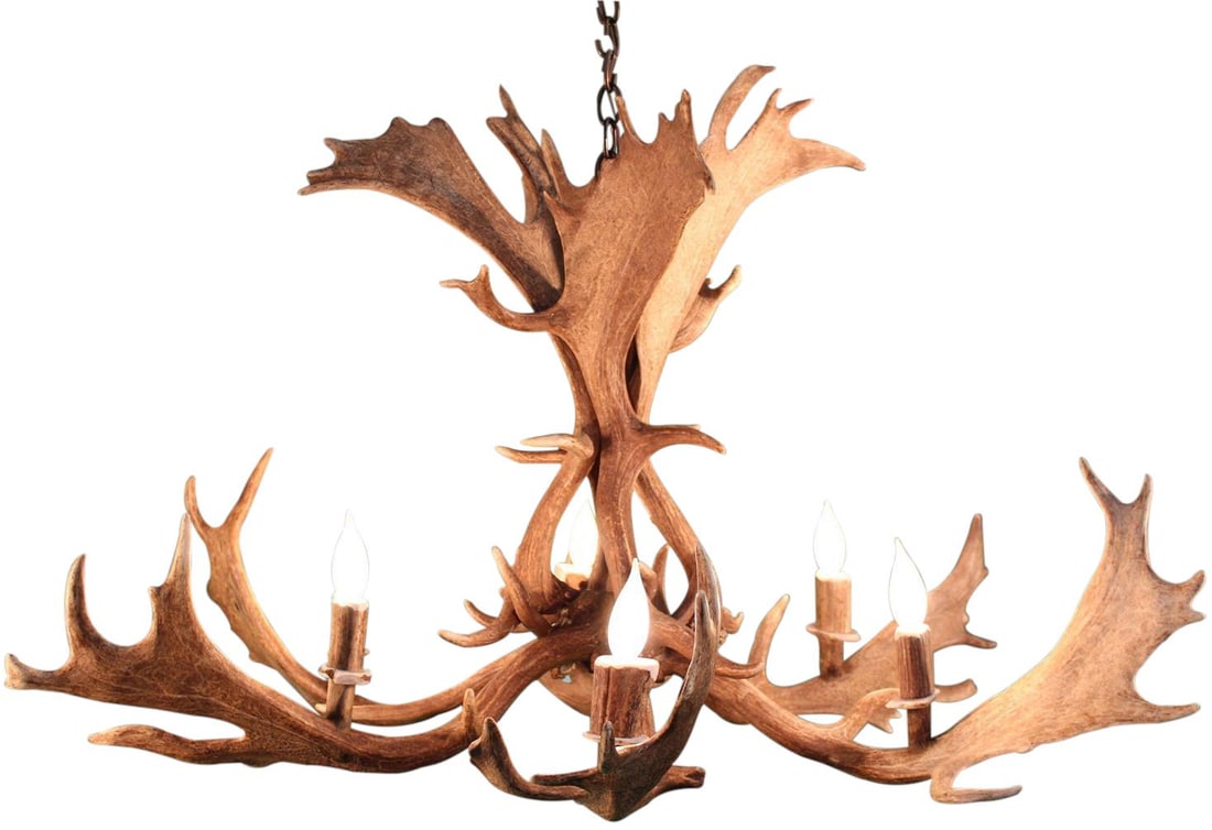 Customizable 6-Bulb Sunbleached Antler Bowl Chandelier: Customizable 6-Bulb Sunbleached Antler Bowl Chandelier Illuminate your space with this stunning Bowl Chandelier, a handcrafted lighting fixture made from genuine fallow antler. Featuring a sunbleached
