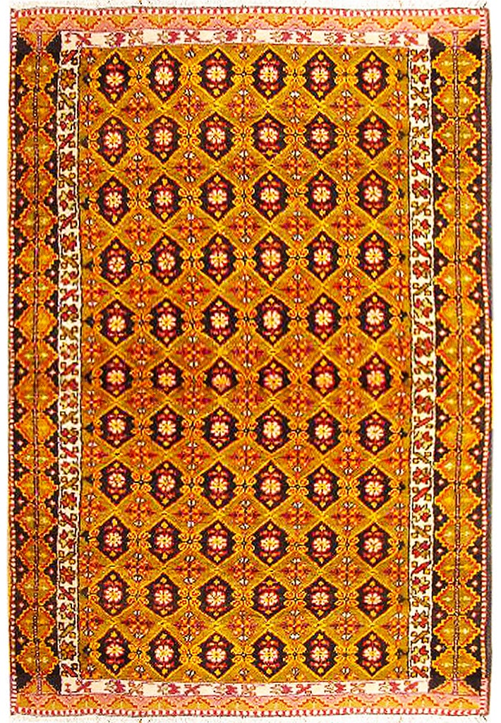 Handcrafted 3.5 x 5.8 Dark Gold Russian Kazak Rug: Handcrafted 3.5 x 5.8 Dark Gold Russian Kazak Rug Free continental US Shipping Introducing the stunning 3.5 x 5.8 Dark Gold Russian Kazak Rug, a masterpiece that blends timeless elegance with cultural