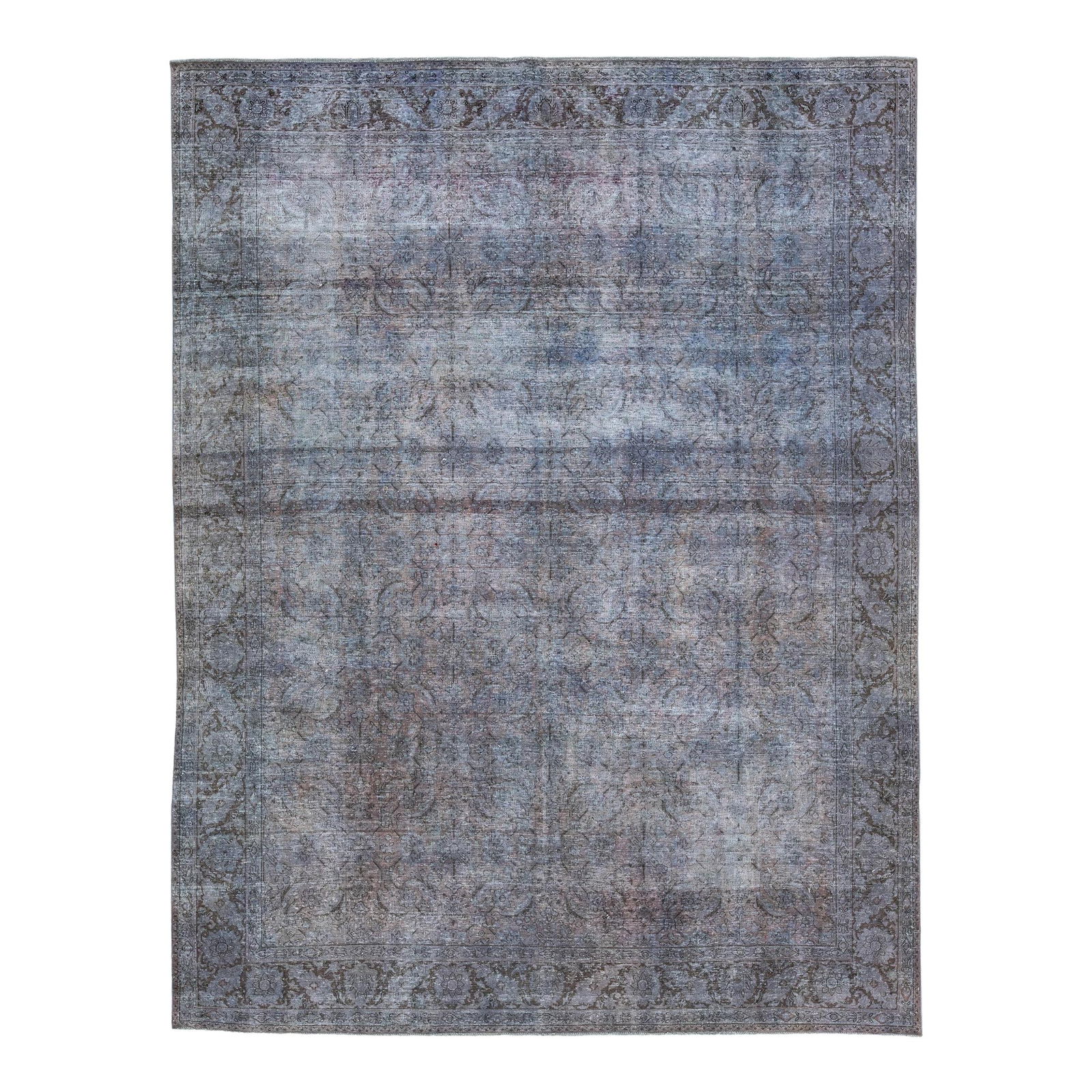 Vintage Persian Overdyed Handmade Floral Wool Rug Blue 7'9 x 10'2: Vintage Persian Overdyed Handmade Floral Wool Rug Blue 7'9 x 10'2 Discover the elegance of this Vintage Persian Overdyed Handmade Floral Blue Wool Rug. This exquisite hand-knotted rug features a strik
