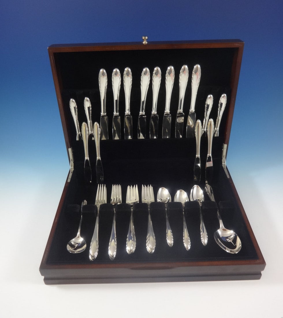 Gorham Lyric Sterling Silver Flatware Set for 8 - 43 Pieces with Storage Chest: Gorham Lyric Sterling Silver Flatware Set for 8 - 43 Pieces with Storage Chest Enhance your dining experience with the timeless elegance of the Lyric by Gorham Sterling Silver Flatware Service for 8.