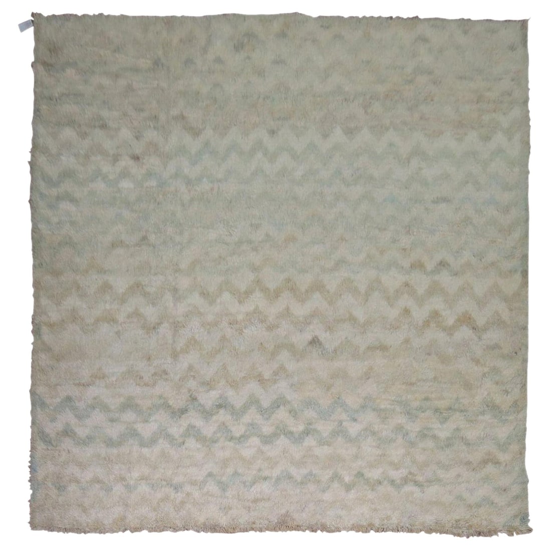 Zabihi Collection Hand-Knotted Persian Shag Rug 9'7'' x 10'3'': Zabihi Collection Hand-Knotted Persian Shag Rug 9'7'' x 10'3'' Enhance your living space with this exquisite Zabihi Collection Square Persian Shag Rug. Featuring a stunning all-over chevron motif in e