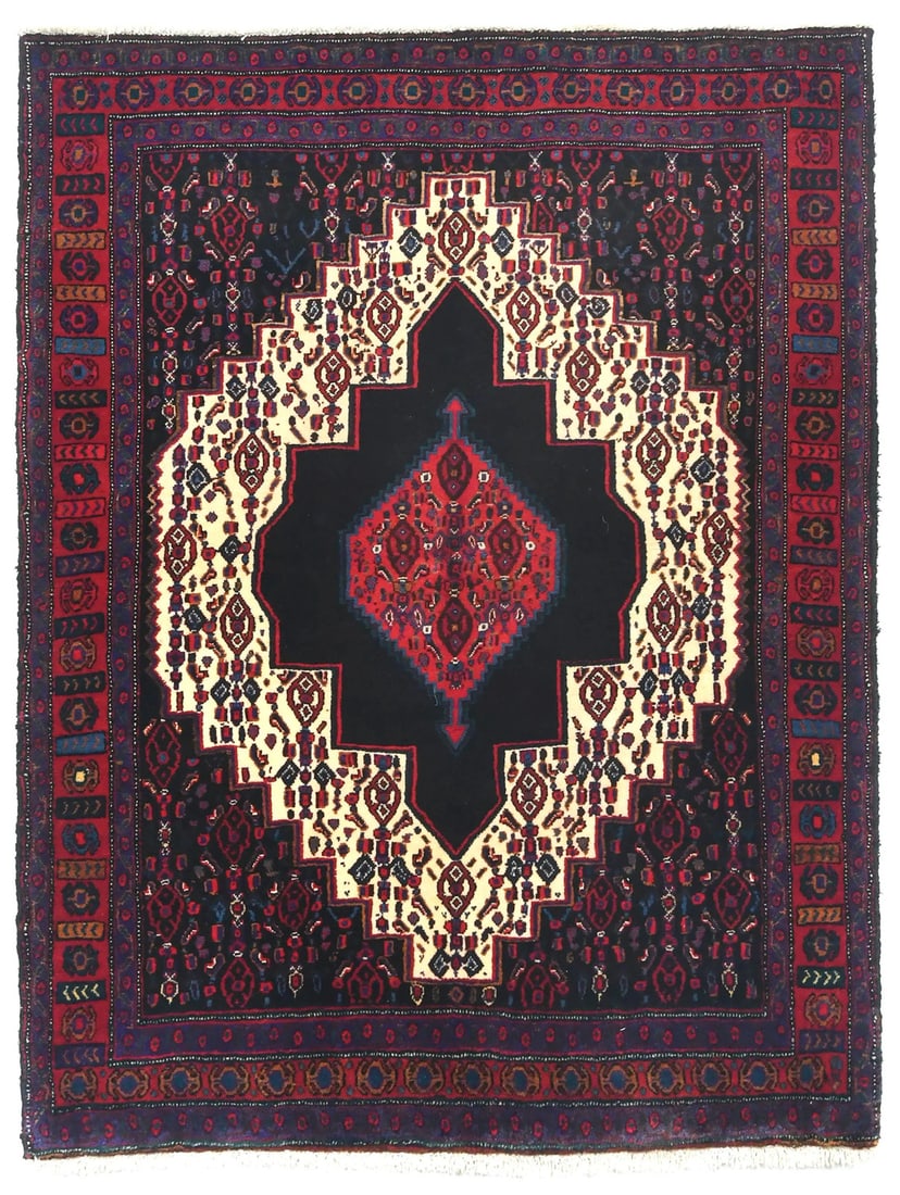 Rare Vintage Hand-Knotted Geometric Wool Area Rug 4'1 x 5'3: Rare Vintage Hand-Knotted Geometric Wool Area Rug 4'1 x 5'3 This exquisite area rug showcases a captivating geometric design, hand-knotted with precision, making it a one-of-a-kind addition to your ho