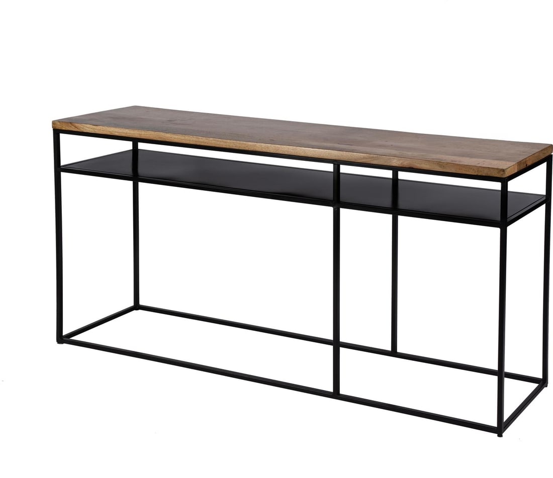 Butler Chic Industrial Style Mango Wood Console Table: Butler Chic Industrial Style Mango Wood Console Table Elevate your modern home decor with this chic console table, expertly crafted from natural mango wood and featuring a striking light brown finish.
