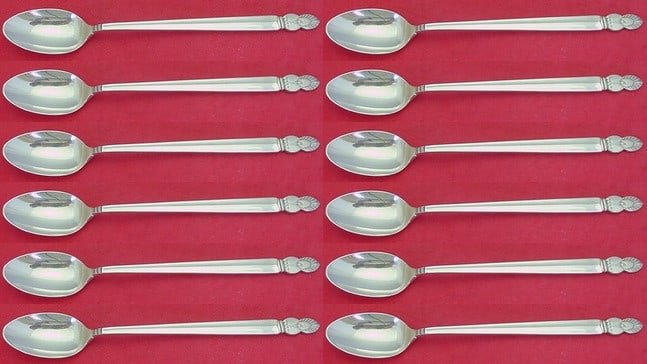 Frank Whiting Princess Ingrid 12pc Sterling Silver Iced Tea Spoon Set: Frank Whiting Princess Ingrid 12pc Sterling Silver Iced Tea Spoon Set Discover the elegance of the Princess Ingrid pattern by Frank M. Whiting with this exquisite 12-piece sterling silver iced tea spo