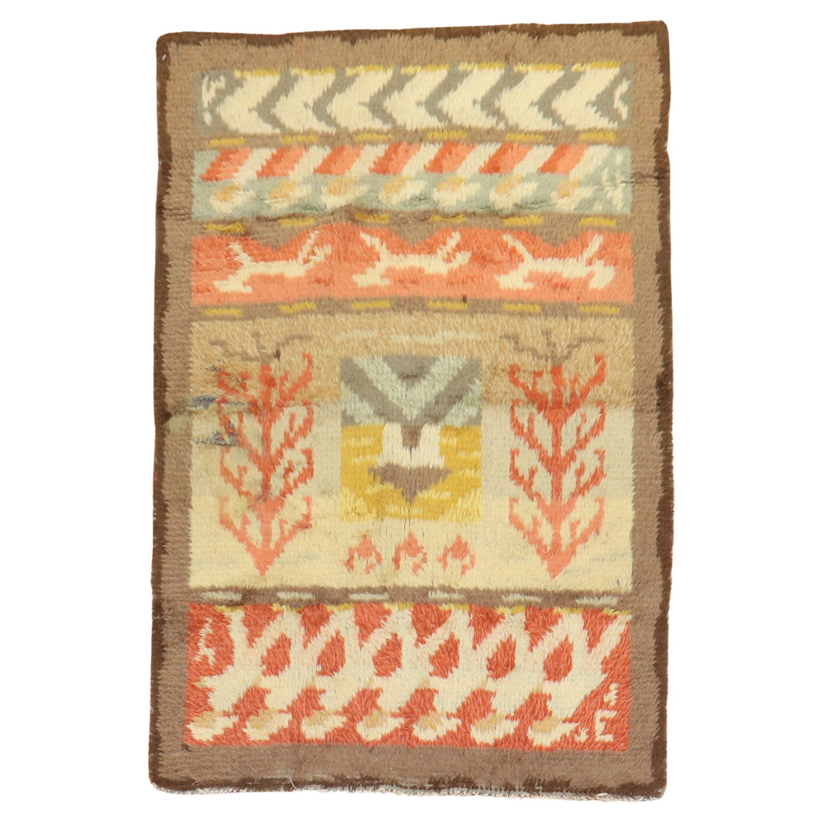 Mid-20th Century Finnish Hand-Woven Wool Rug by Anna Jarnefeldt: Mid-20th Century Finnish Hand-Woven Wool Rug by Anna Jarnefeldt Enhance your space with this exquisite Finnish small rug from the mid-20th century, attributed to Seitseman veljestaaEUR, Seven Brothers