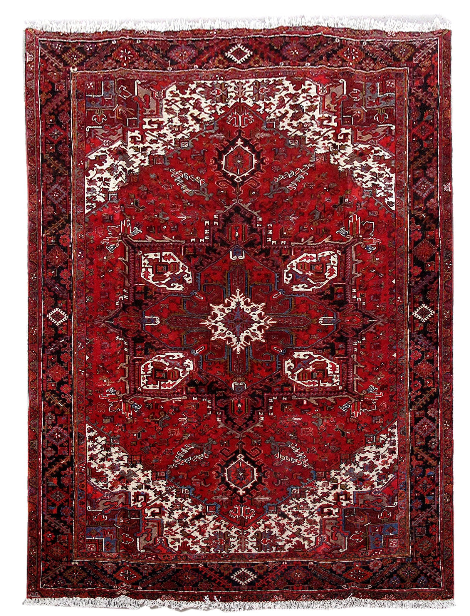 Handcrafted 9.8 x 12.10 Persian Heriz Rug in Vibrant Red: Handcrafted 9.8 x 12.10 Persian Heriz Rug in Vibrant Red Free continental US Shipping Elevate your living space with this stunning 9.8 x 12.10 Traditional Persian Heriz Rug, handcrafted by talented Pe