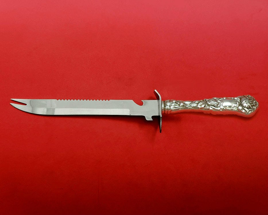 Alvin Bridal Rose Sterling Silver Ham Slice Knife 11 1/2" Custom Made: Alvin Bridal Rose Sterling Silver Ham Slice Knife 11 1/2" Custom Made This exquisite ham slice knife from Alvin features a stunning Bridal Rose pattern, crafted from high-quality sterling silver with