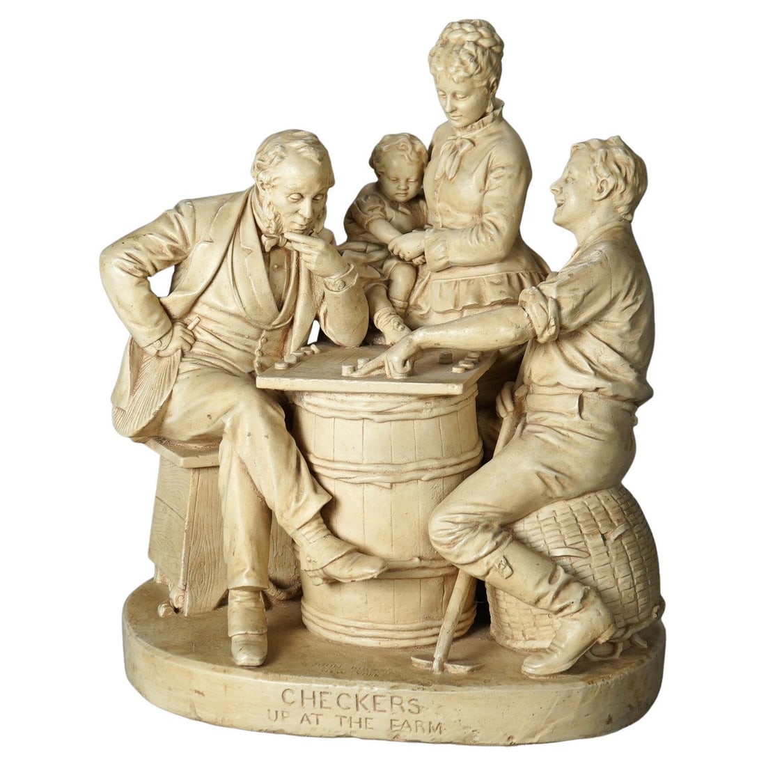 19th Century John Rogers Antique Sculpture Checkers Plaster Cast: 19th Century John Rogers Antique Sculpture Checkers Plaster Cast This exquisite Antique John Rogers Sculptural Group titled "Checkers" dates back to the 19th century. Meticulously crafted from plaster