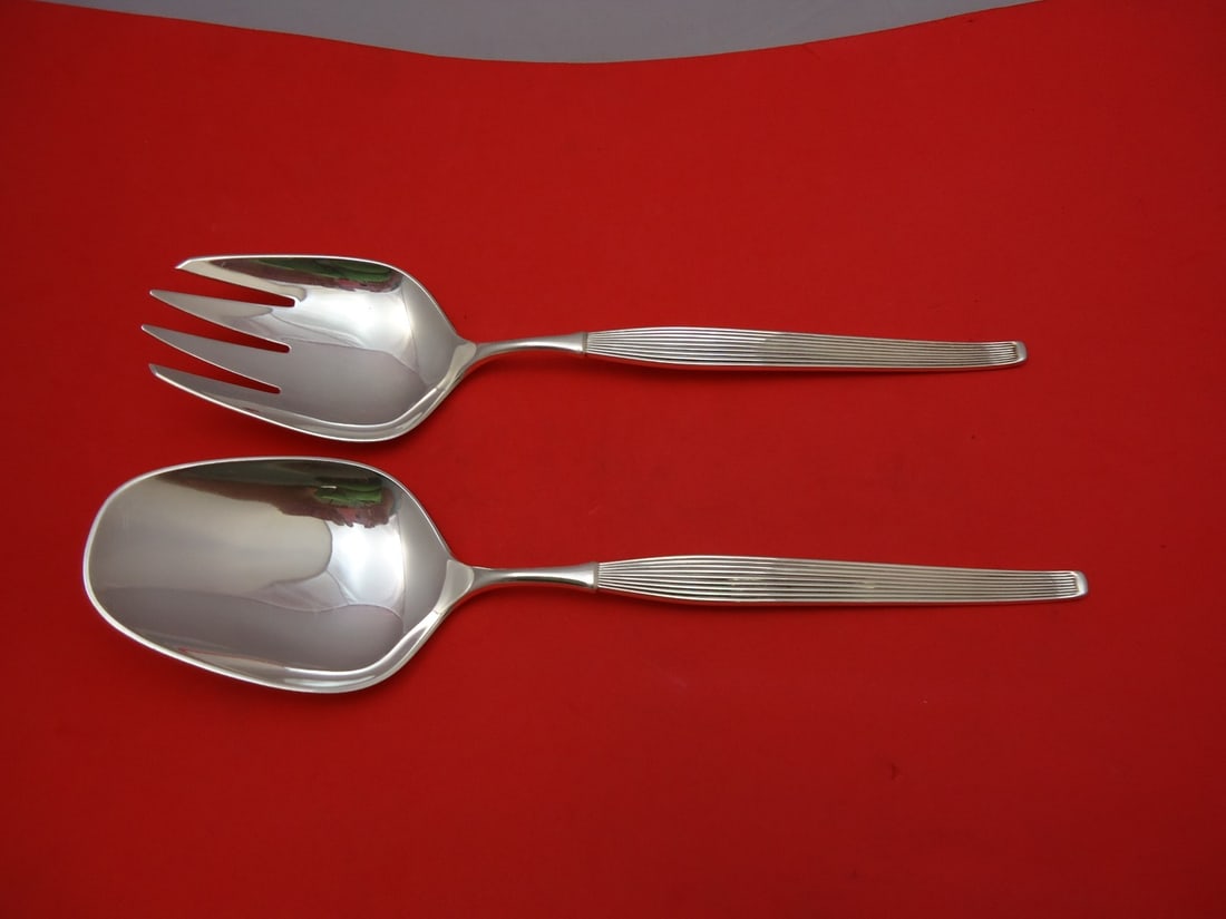 Frigast Savoy Sterling Silver Salad Serving Set 2pc 10 3/4 Inch: Frigast Savoy Sterling Silver Salad Serving Set 2pc 10 3/4 Inch This is a two-piece sterling silver salad serving set in the Savoy pattern by Frigast. Each piece measures 10 3/4 inches in length. The