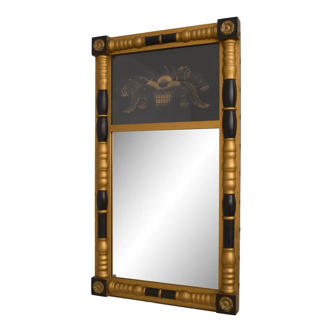 Hitchcock Eglomise Panel Mirror Black Gold Finish 17.5x30.5 (1 of 6)