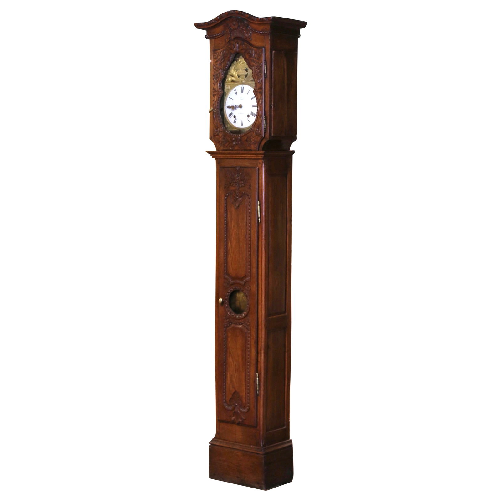 18th Century Louis XV Carved Oak Long-Case Clock Normandy: 18th Century Louis XV Carved Oak Long-Case Clock Normandy This exquisite 18th Century French Louis XV Carved Oak Long-Case Clock, crafted circa 1780 in Normandy, showcases the elegance of the mid-18th